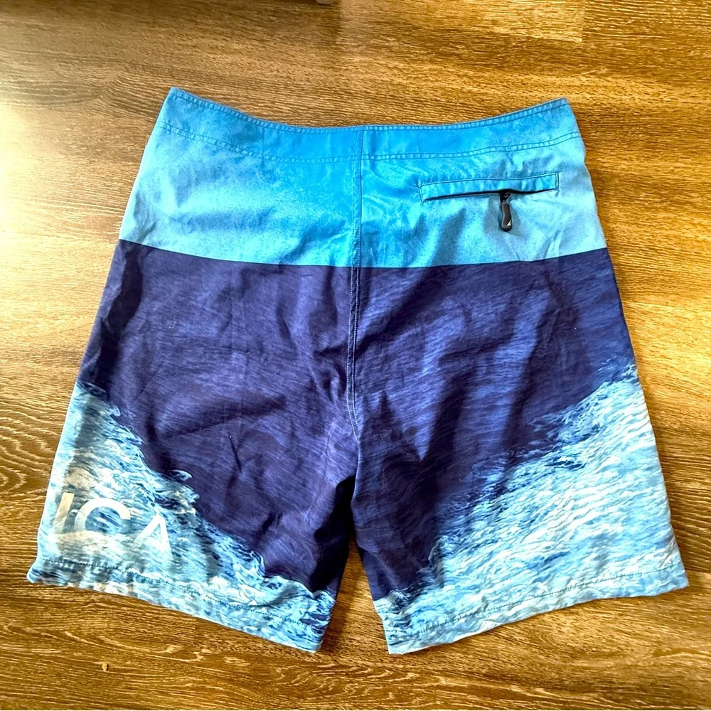 Nautica Ocean Print‎ Vacation Blue Drawstring Swim Trunks Casual Beachwear 38